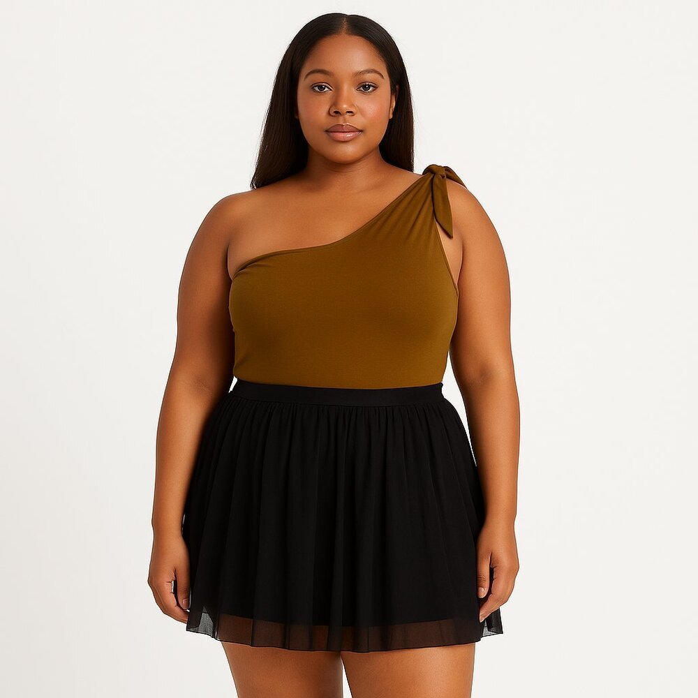 Express Olive Green One-Shoulder Bodysuit XL Asymmetric Tie‎ Detail Stretchy New